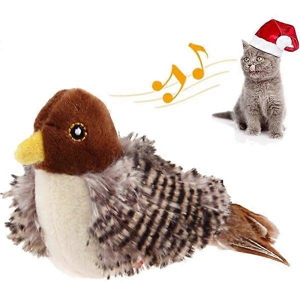 Interactive Feather Cat Toy - Chirping Cat Toy - Plush Toy for Indoor Cats