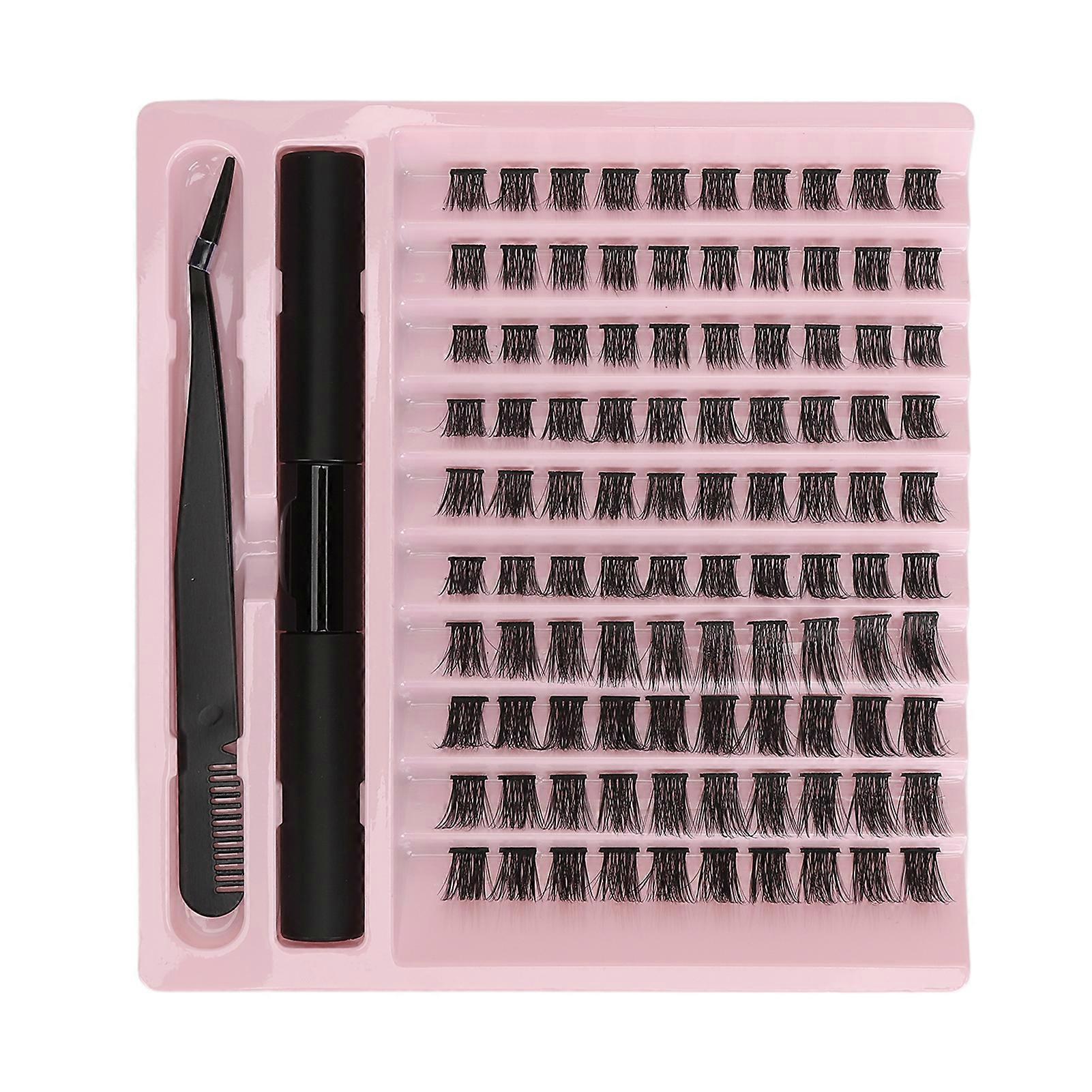 100 extensions de cils bouclés, épaisseur D, avec colle de 3 ml et pince à épiler