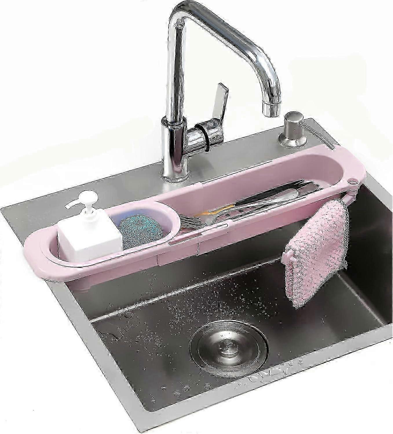 Kitchen Sink Organizer Storage Rack with Expandable Telescopic Holder and Sponge Caddy