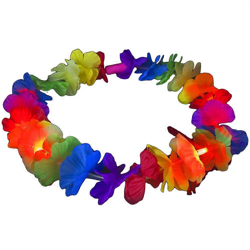 Luminous Hawaiian Lei LED Necklace for Party, Nylon Material, Adjustable Size, Multi-Color Light Display