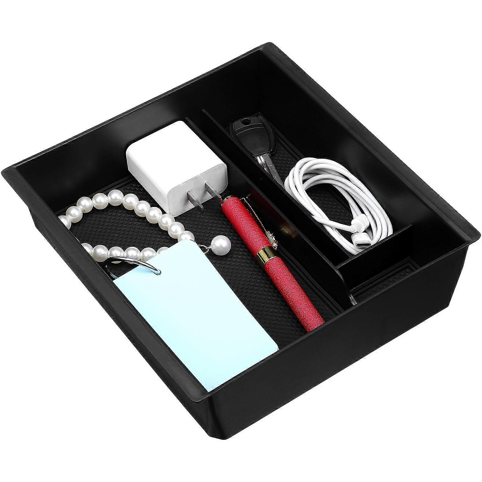 Car Center Console Organizer Storage Box Precision Fit For Vehicle Center Console Black 20.00X19.00X5.00CM Noise Reduction 1Pack