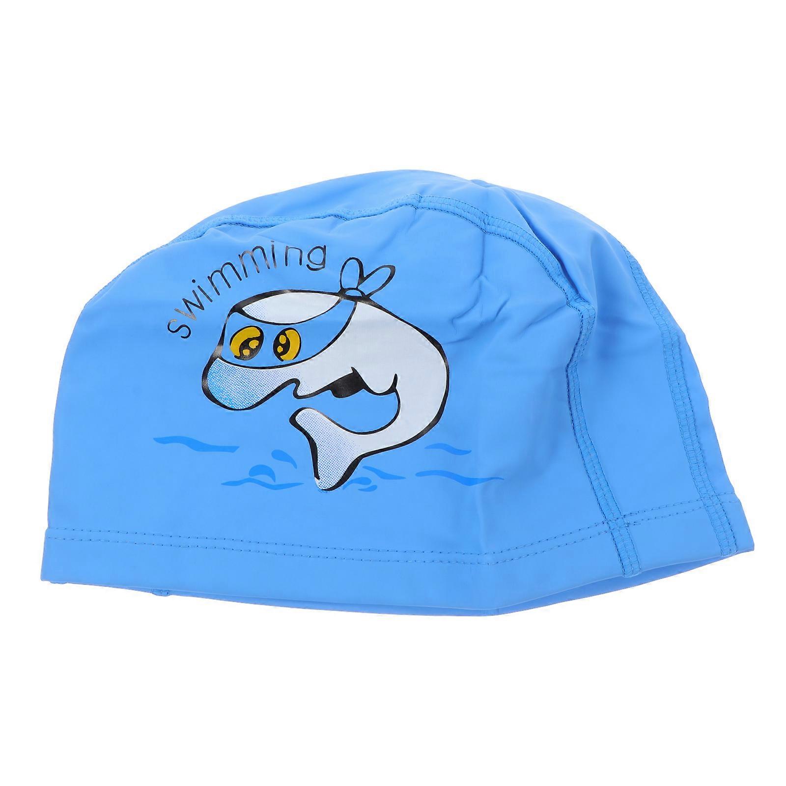 Waterproof Swim Cap Kids Swimming Hat Anti-Slip Elastic Cartoon Design Blue 23.5X14.5X0.3CM 1Pack