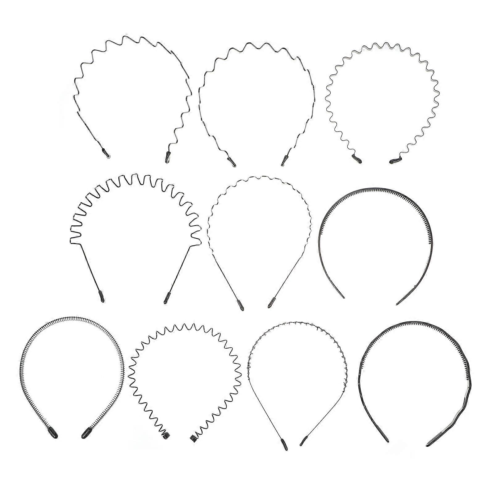 Elastic Headbands For Men Wavy Style Black 15X14X2.3CM Protect Scalp and Hair 10Pcs