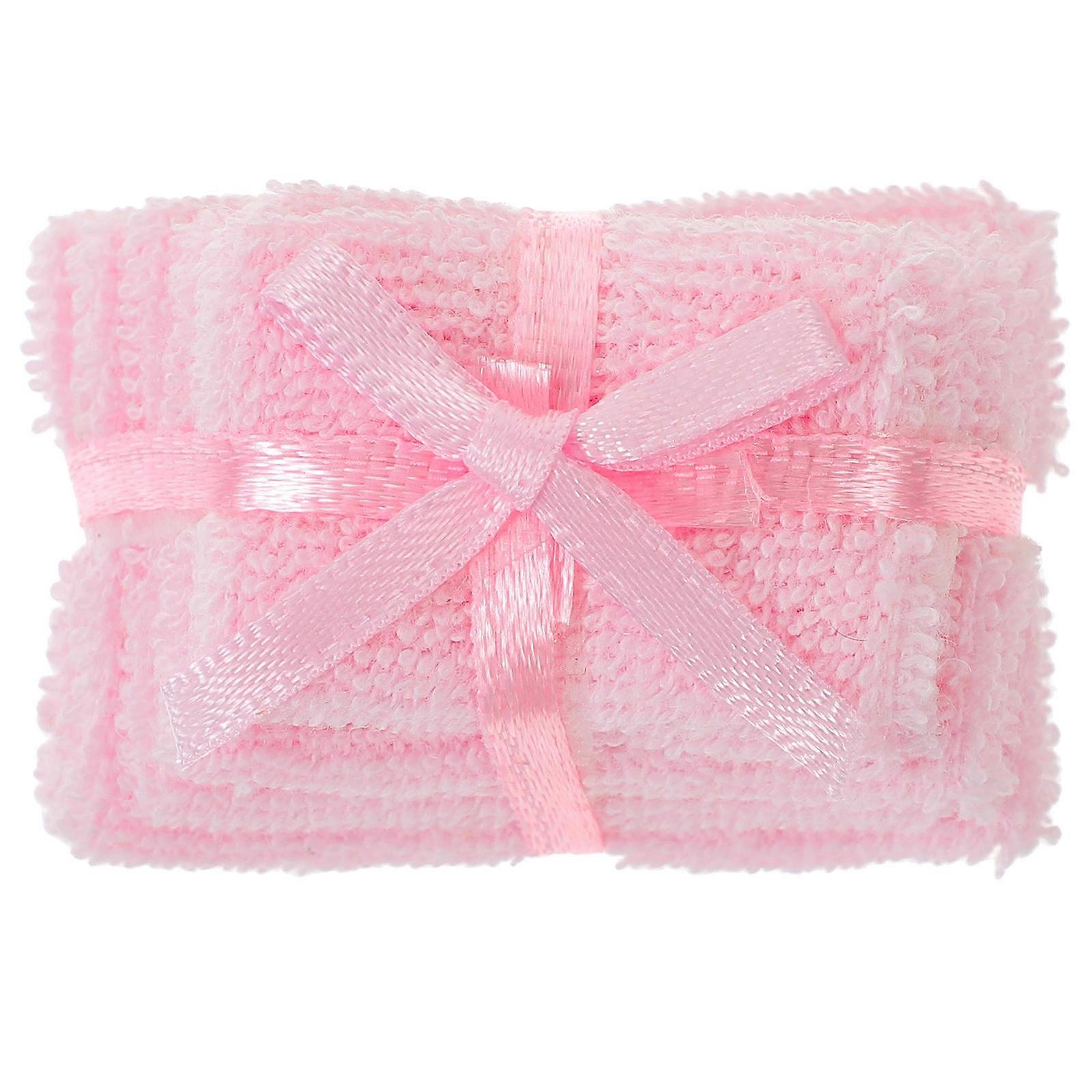 Small Towel Decors Mini Bath Towel Set Doll House Accessories Pink Rectangular Decoration 1Set