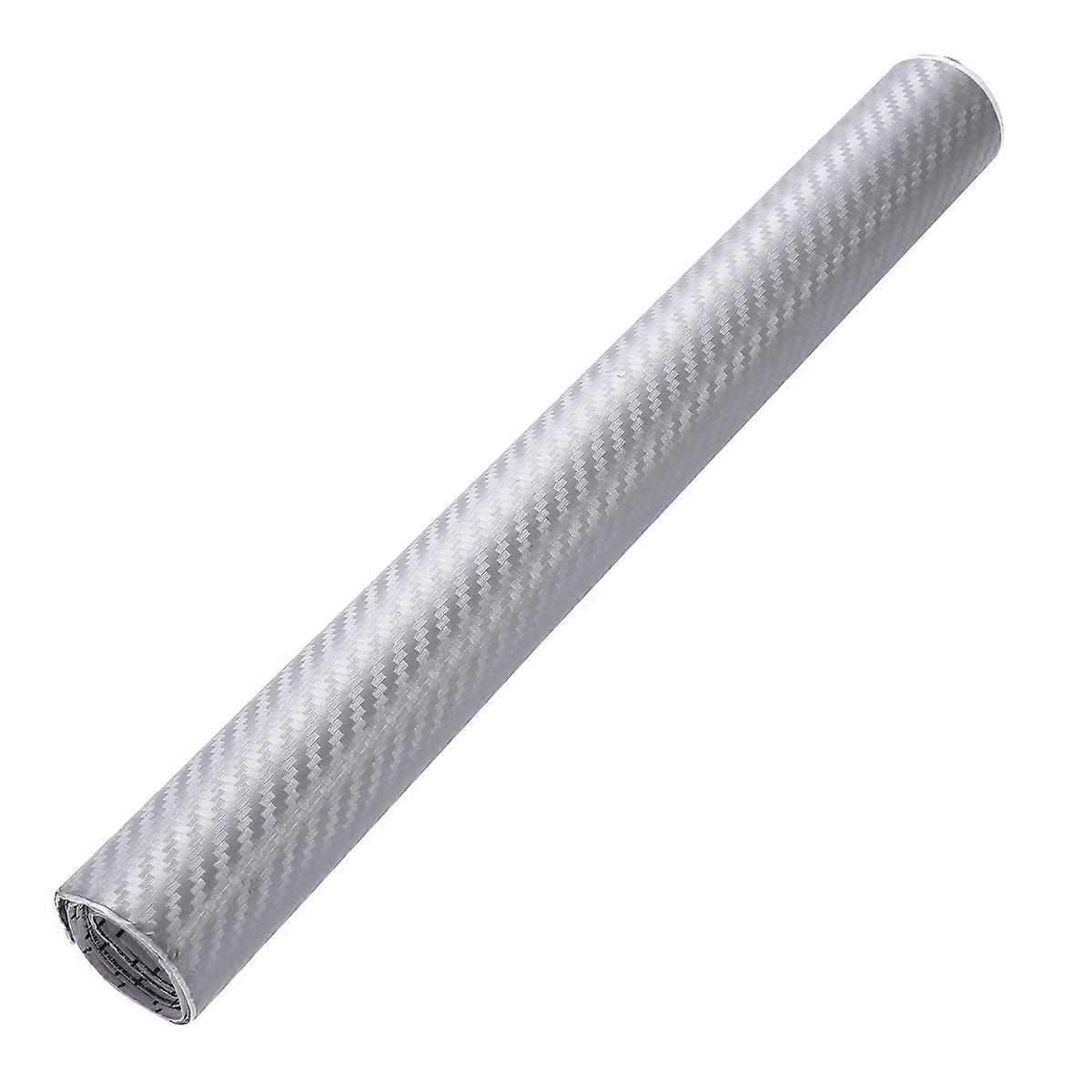 Carbon Fiber Sticker 3D Carbon Fiber Wrap Roll Vehicle Decoration Silver 127cm x 10cm Easy to Stick 1Pcs