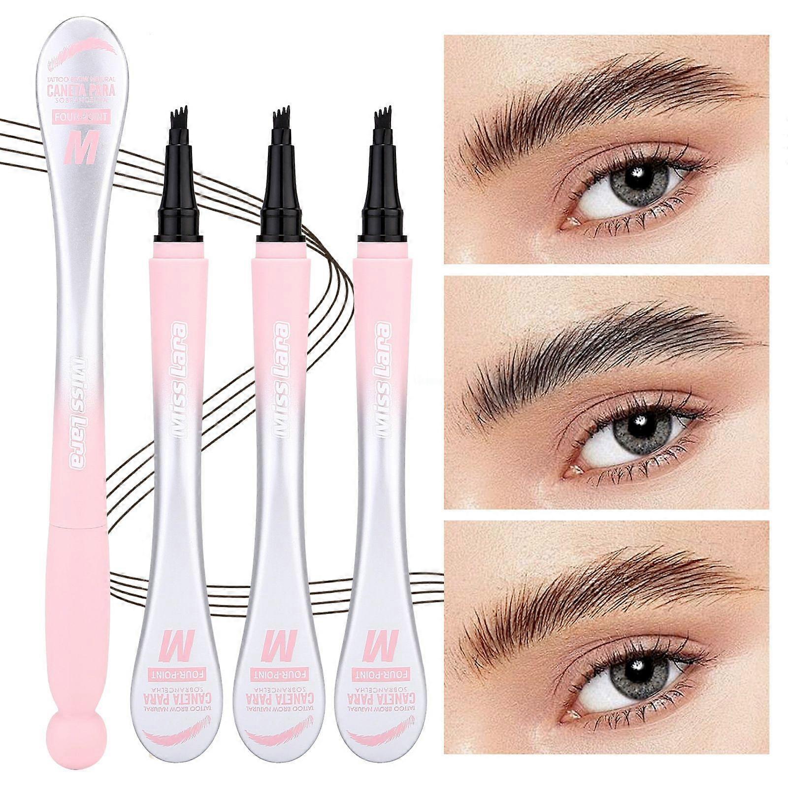 Waterproof Liquid Eyebrow Pencil, 4 Teeth Durable Waterproof and Sweat Proof 3D Eyebrow Pencil, Easily Create Natural and Provided Brows, 3Pcs