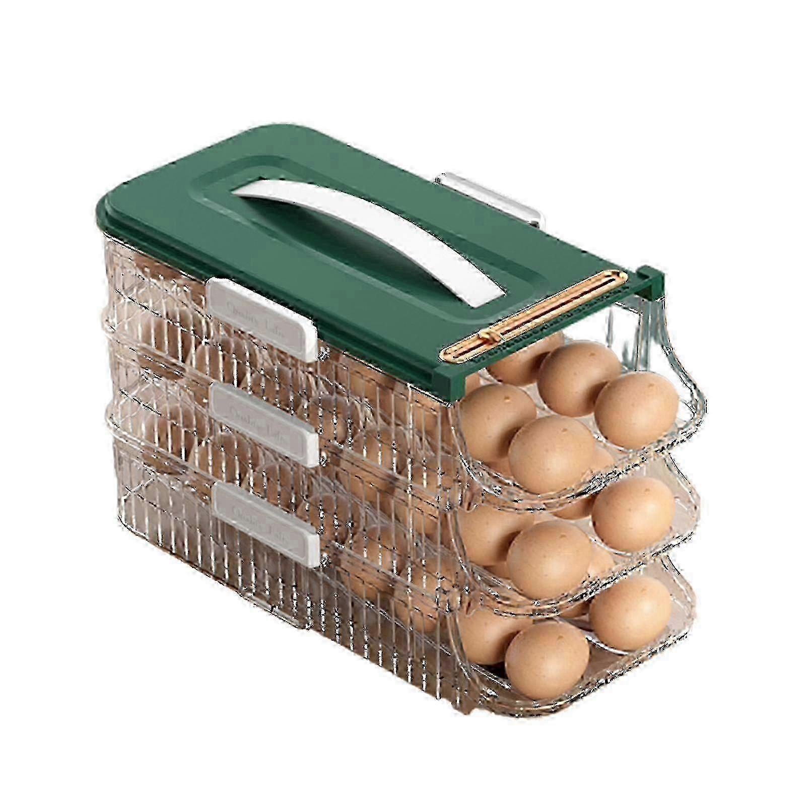 Egg Storage Box Refrigerator Egg Holder Rolling Drawer Kitchen Organizer Timer Egg Keeper