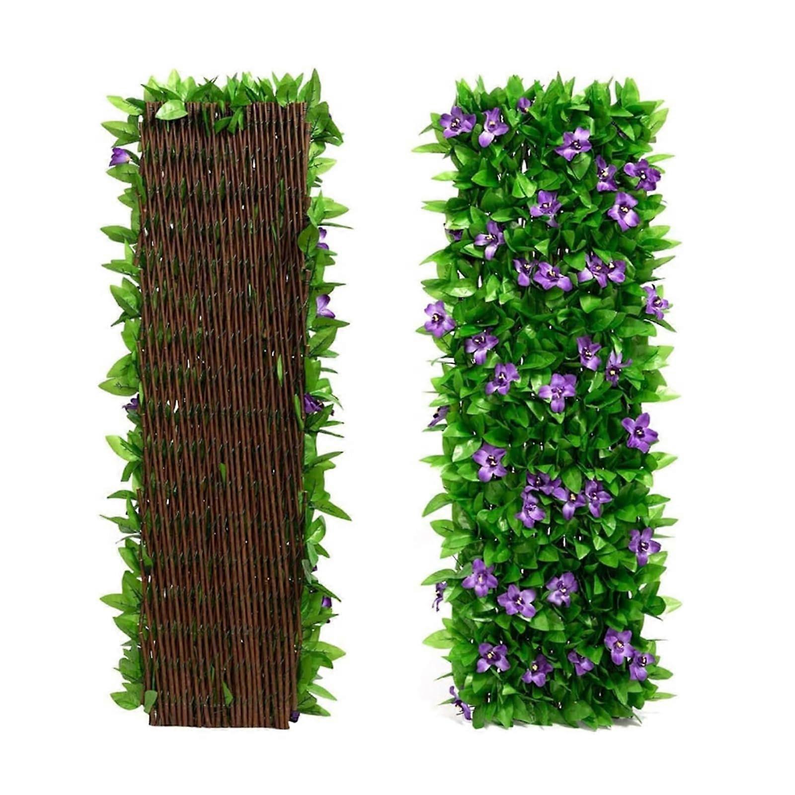Expandable Garden Trellis Panels with Artificial Ivy and Purple Flowers, 40x200cm Privacy Screen for Garden Decoration