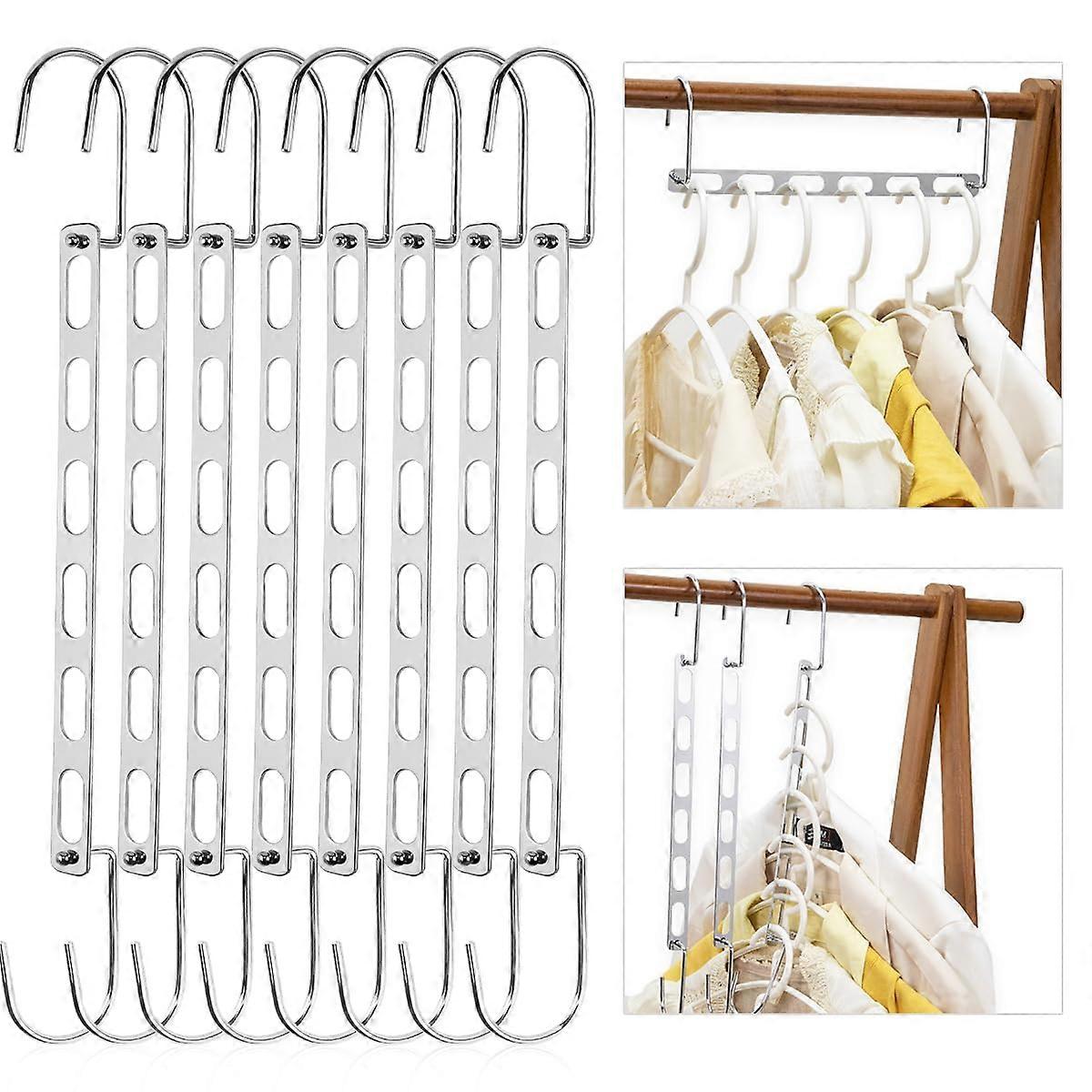 Pack of 8 Clothes Hangers, SpaceSaving, NonSlip, Multiple Hangers, Connecting Hooks, Magic Metal Wardrobe Organiser for Trousers, Suit, Shirts