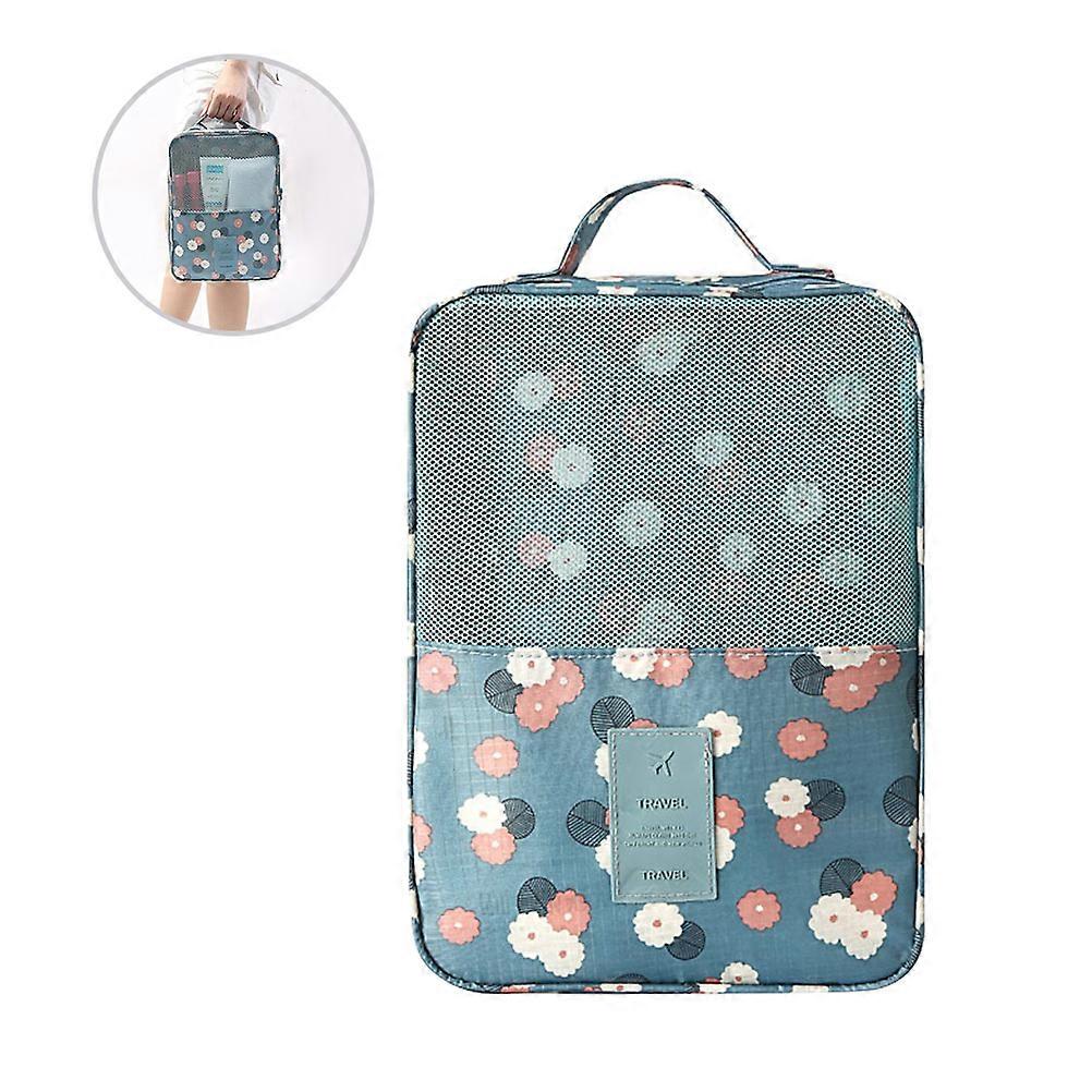 Shoe Organizer Bag Portable Travel Shoe Storage Waterproof Breathable Two-Layer Design Sky-Blue 1Set