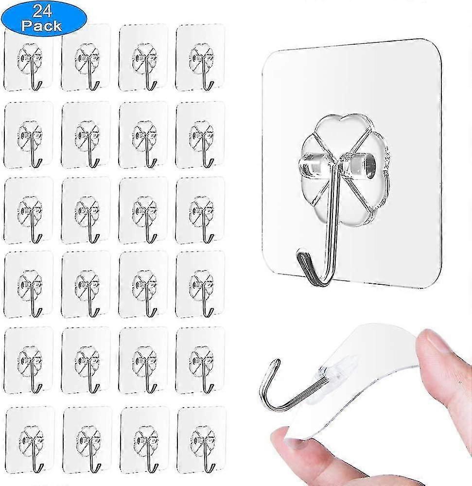 24pace Hooks, Self-Adhesive Towel Hook, Maximum 8 Kg, Non-Perforated Transparent Adhesive Hook, Bathroom Kitchen Hook