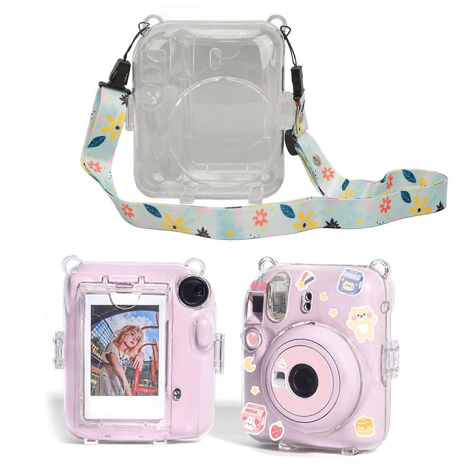Instant Camera Case Kit Shoulder Strap Sticker Camera Case Durable Camera Protective Clear Case for Instax Mini 12 Green