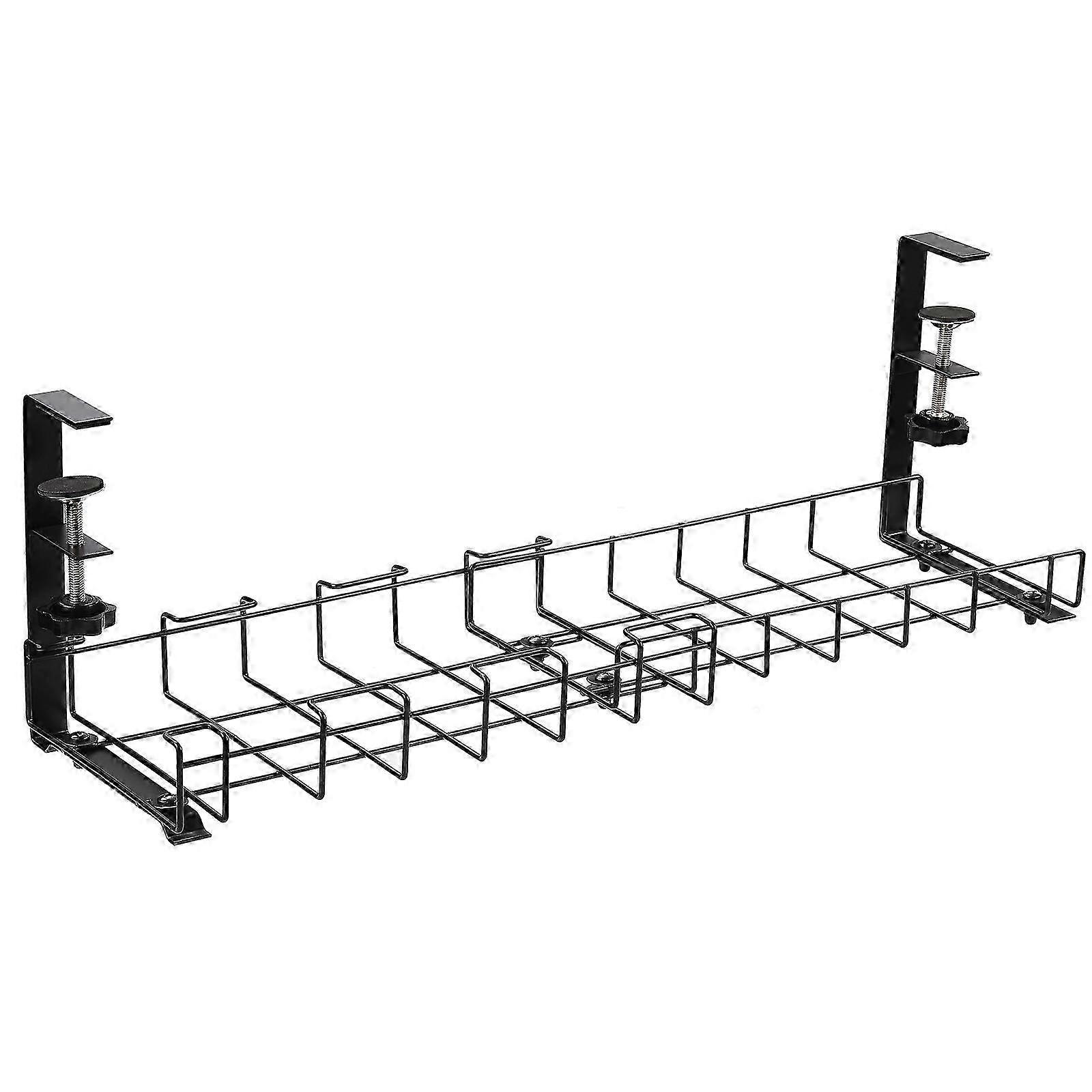 No-Drill Under Desk Cable Management Tray, Retractable with Clamp, Suitable for Most Desks, Black