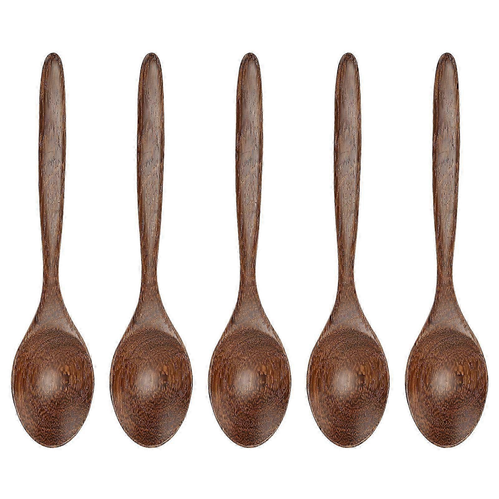 5Pcs Natural Smooth Wood Mixing Spoons, Sturdy and Durable Heatproof Wooden Utensils