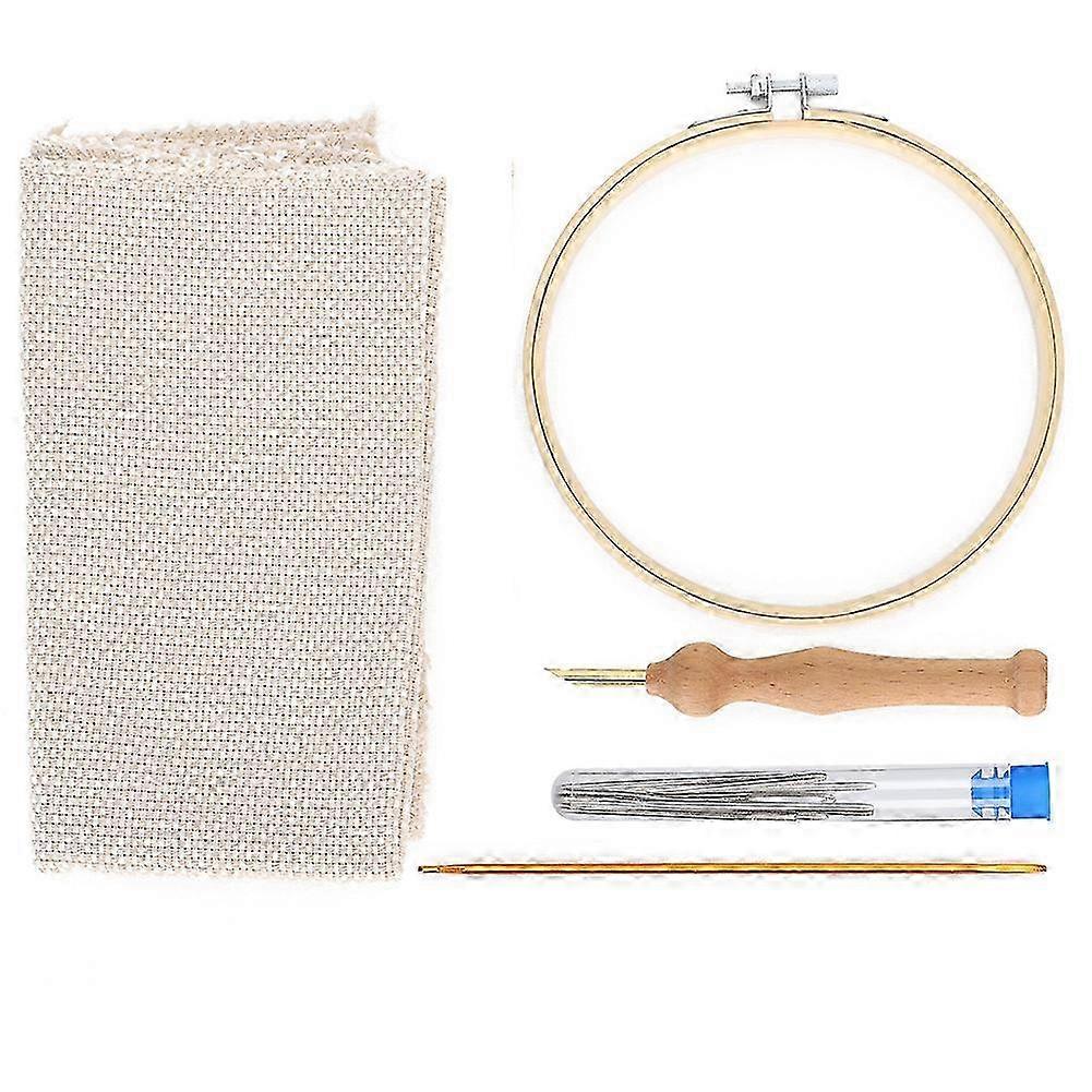 Punch Needle Embroidery Kit Hoops DIY Coarse Wool Yarn Scissors Tools Set