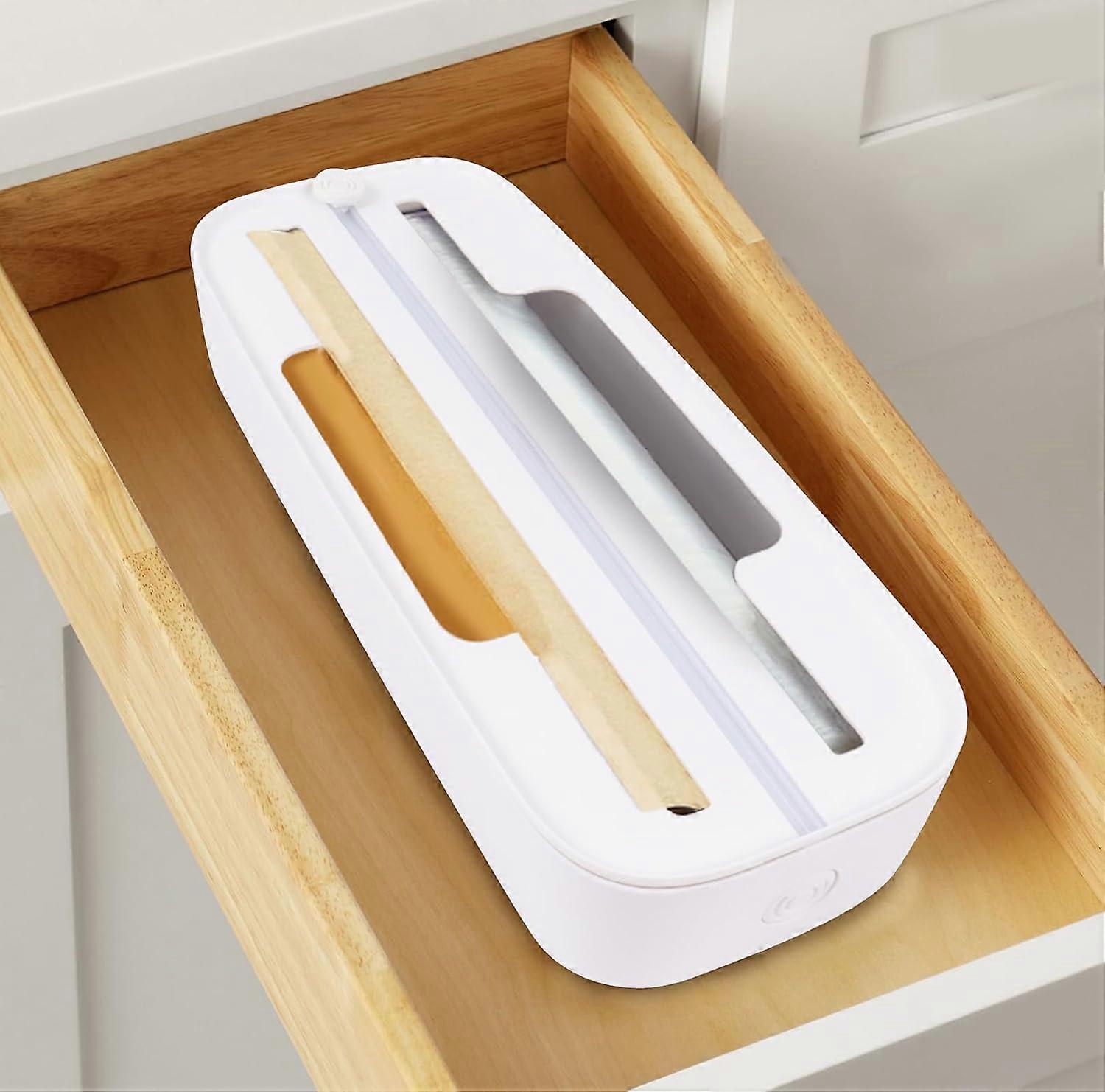 2 in 1 Function Cling Film Dispenser, with Cutter and Labels Plastic Wrap Organiser Refillable Cling Wrap, and Tin Foil