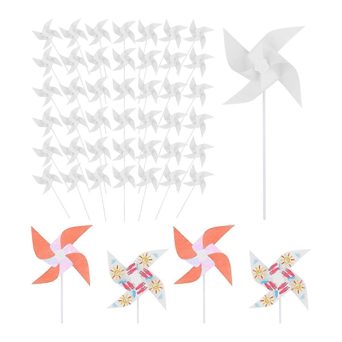 50 Stück DIY-Windräder aus Papier für Kinder, weiße, leere Windräder aus Papier, leere Windmühlen aus Kunststoff, kleine Windräder für den Sommer für Kinder