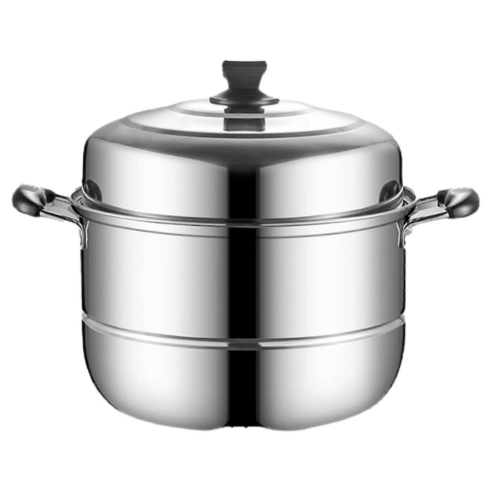 Stainless Steel DoubleLayer Steam Pot for Household Use, Large Soup Pot, Induction Cooker, Stove (Silver)