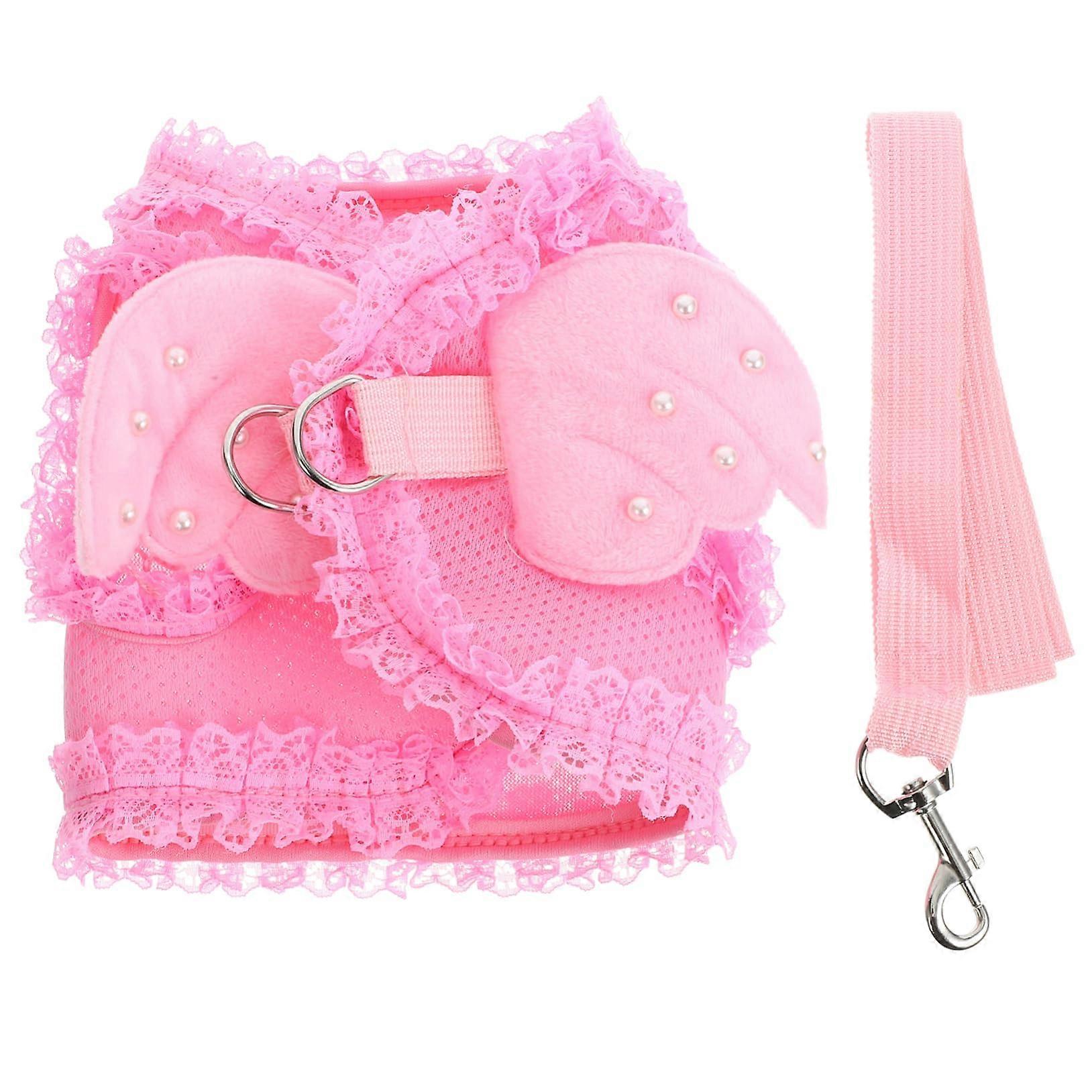 Cats and chest harness made of durable and comfortable material for pets, available in pink. Safe to put on and take off.
