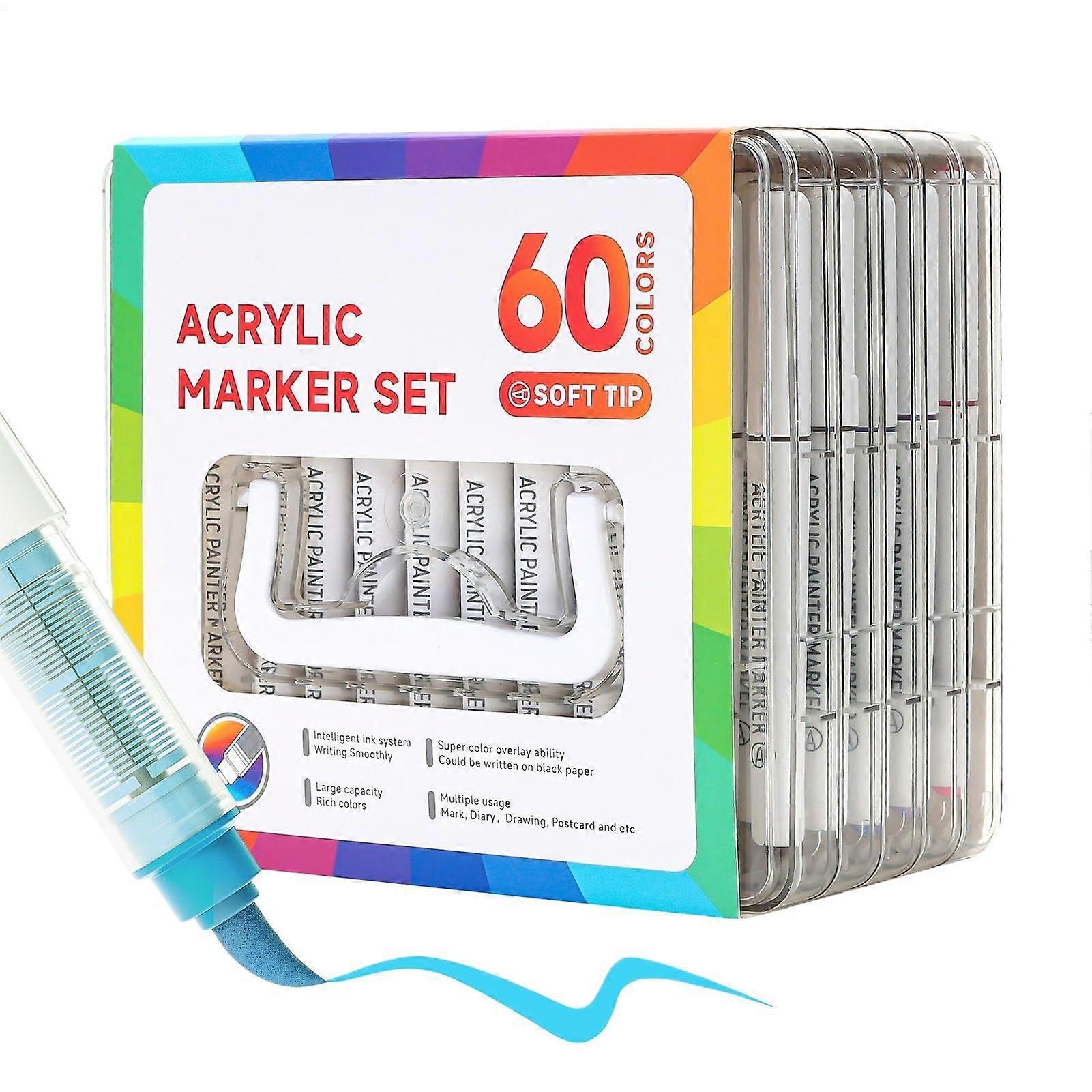 Acrylic Paint Markers for Adults, 60Color Set, Brush Tip, Ideal for Art Projects