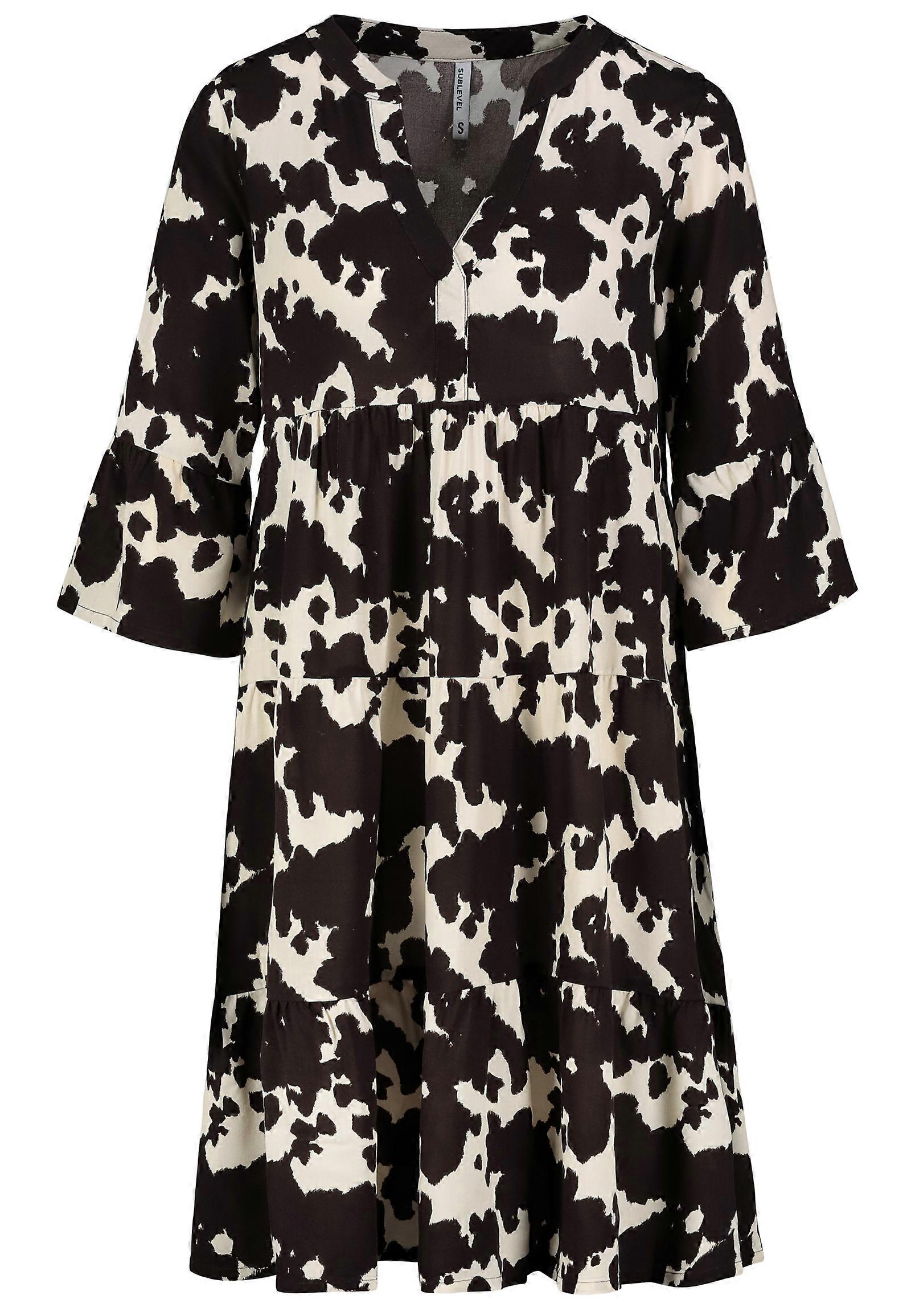 Sublevel Women's Dress with Tropical Leaf Pattern V-Neck Ruffle Sleeve