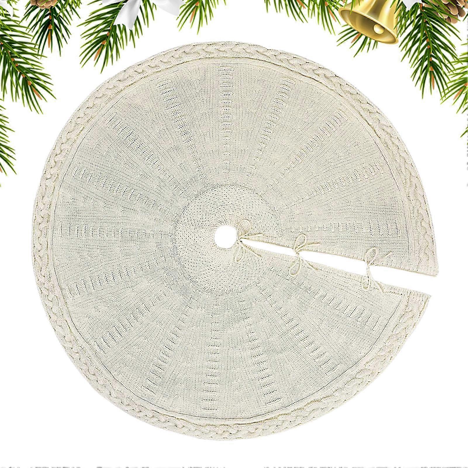 Large Knitted Rustic Christmas Tree Skirt Red White Farmhouse 36/48'