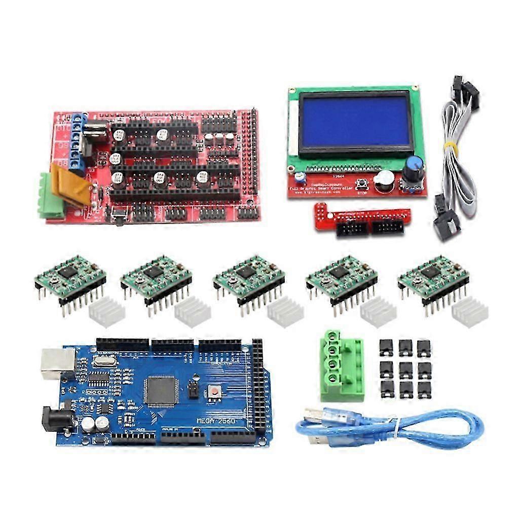 3D Printer Kit Mega2560R3 + RAMPS 1.4 Controller + 5Pcs A4988 Stepper Driver Module 12864 LCD Control Panel Set