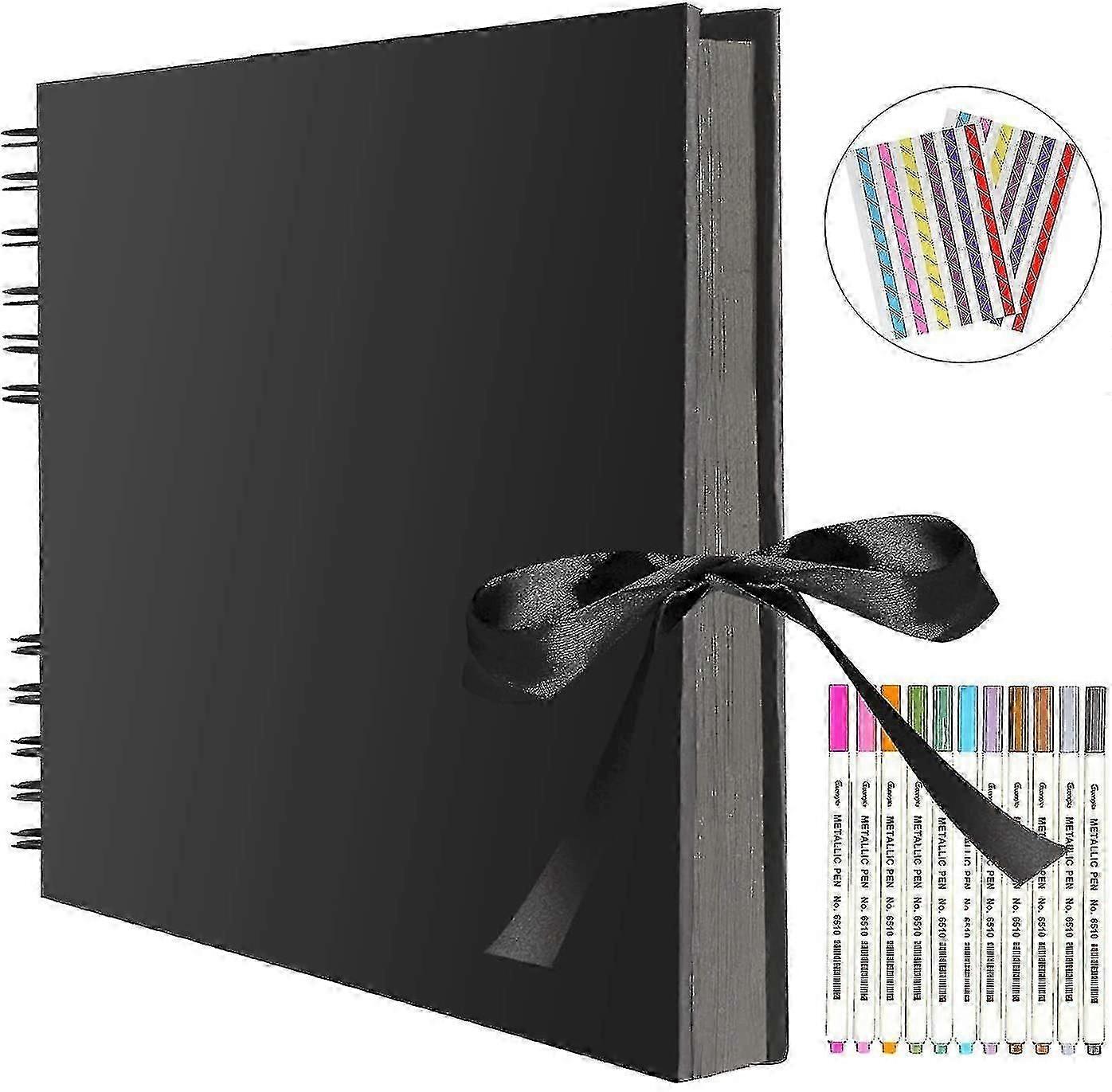 ألبوم الصور 80 صفحات سوداء قصاصات ألبوم صور لتصميم نفسك 40 ورقة 28 × 20cm كتاب صور إلى الغراء في دي