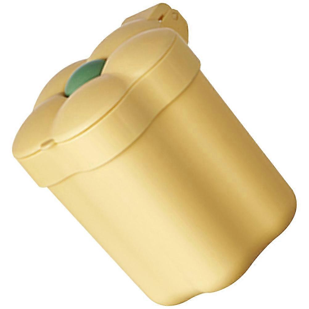 Cute Yellow Floral Desktop Wastebasket with Lid – Mini Trash Bin for Home Office and Bedside Use – Decorative and Compact Waste Can