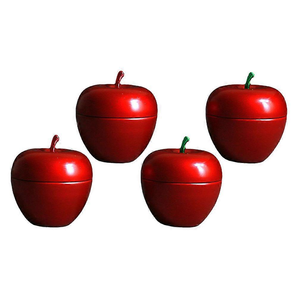 Red Appleshaped Sealed Tea Jar with Lid Made of Iron for Home Decoration and Game Use 4pcs