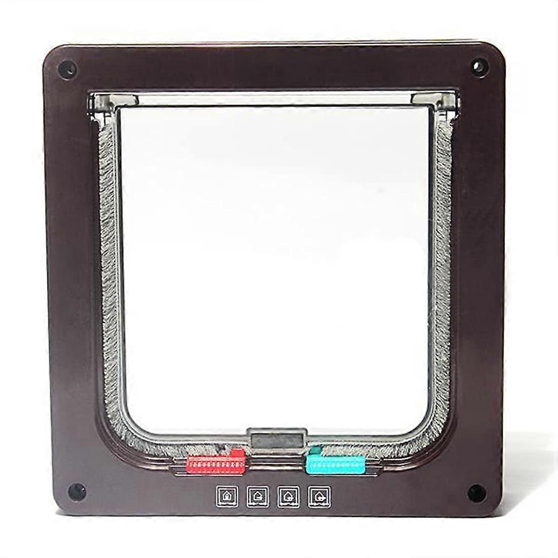 Pet Flap Door Cat Flaps Unique Waterproof 4Way Cat Dog Pet Locking Flap Door Cat Flap 369 (Color: Brown, Size: M) M Brown