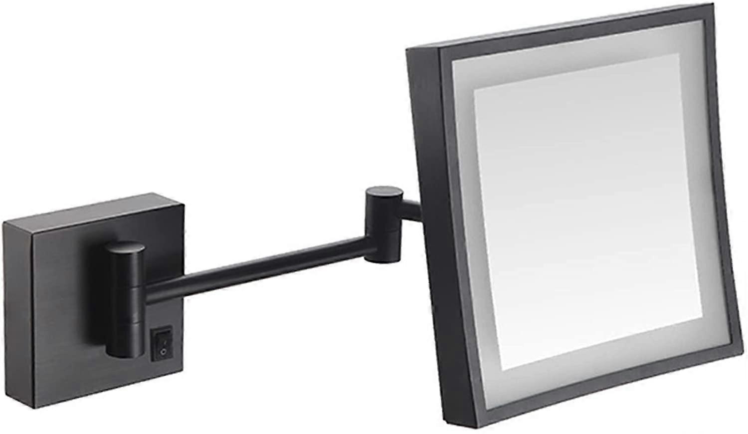 3X Magnification Illuminated Makeup Mirror Square LED Bathroom Vanity Mirror Black USB