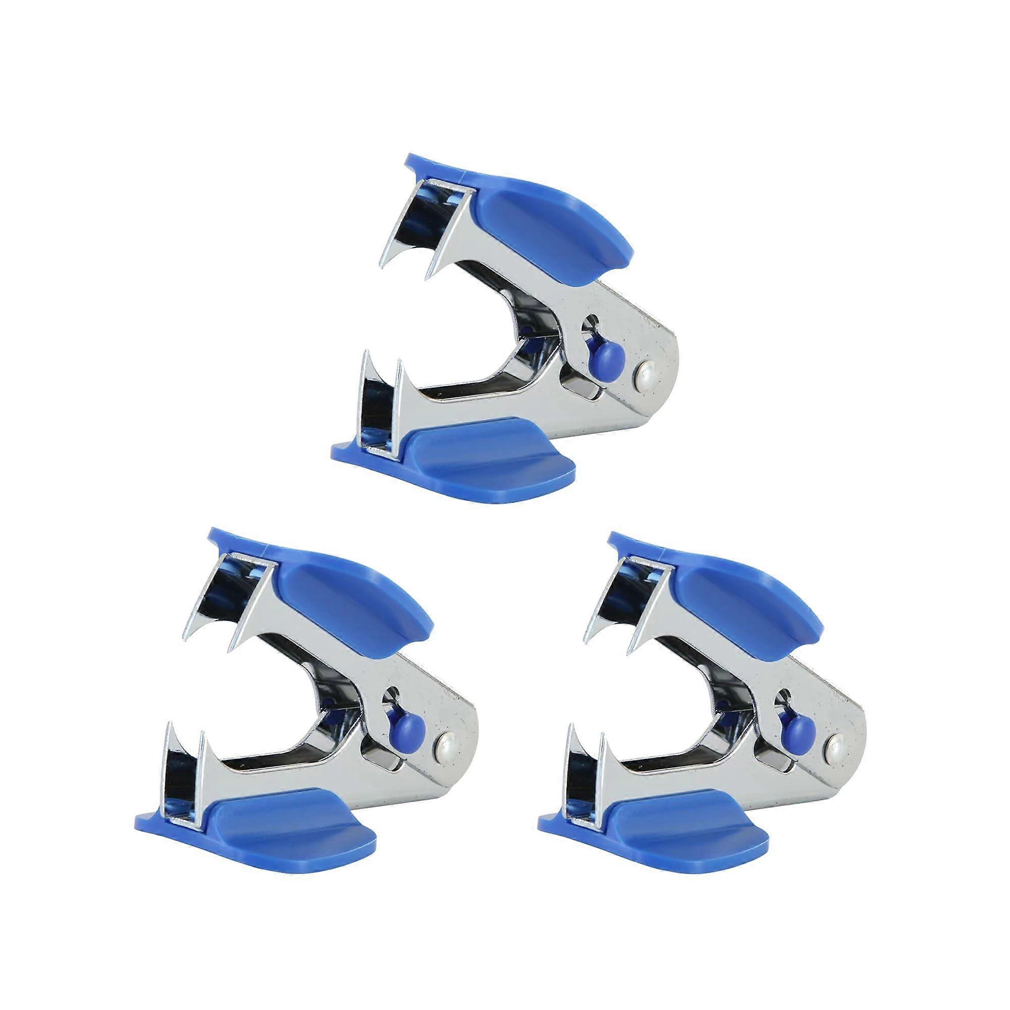 Staple remover, tool for school, office, home, steel jaws, comfortable grip, 3 pieces (blue)