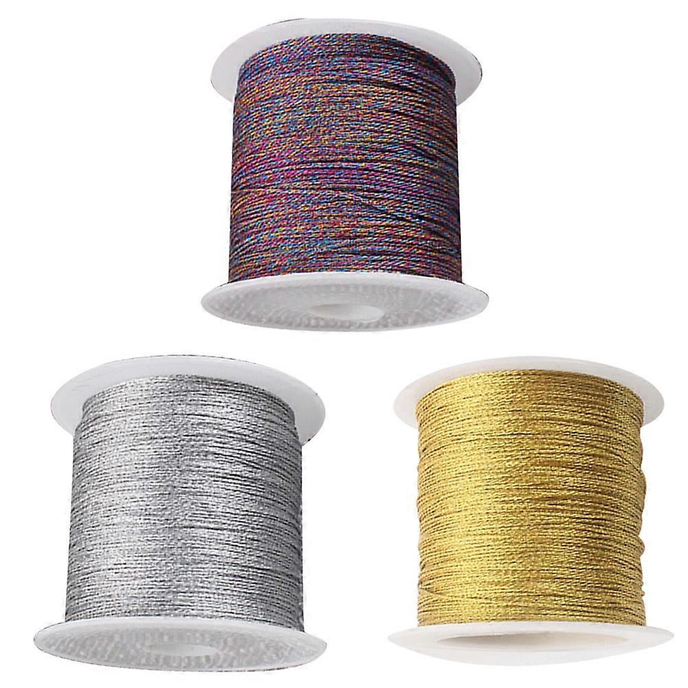 חבל סריגה צבעוני לעטיפה השתמש במגוון צבע חוט זהב עמיד מלאכת יד קישוט 3 גלילים