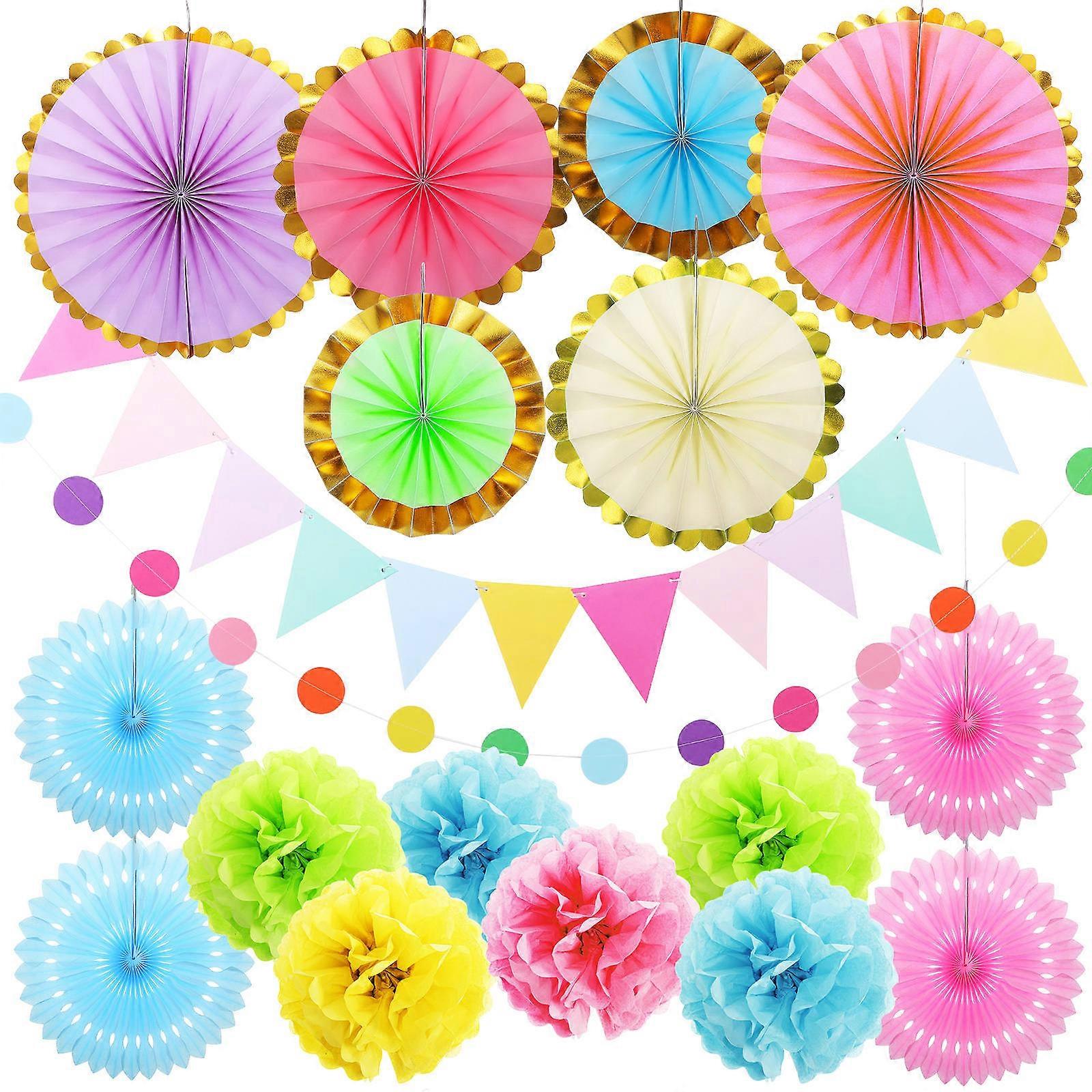 Pastel Paper Fans Decoration Set for Birthday Parties & Classroom Use – Lightweight, Safe, Easy Storage Tissue Fans in Macaron Colors to Enhance