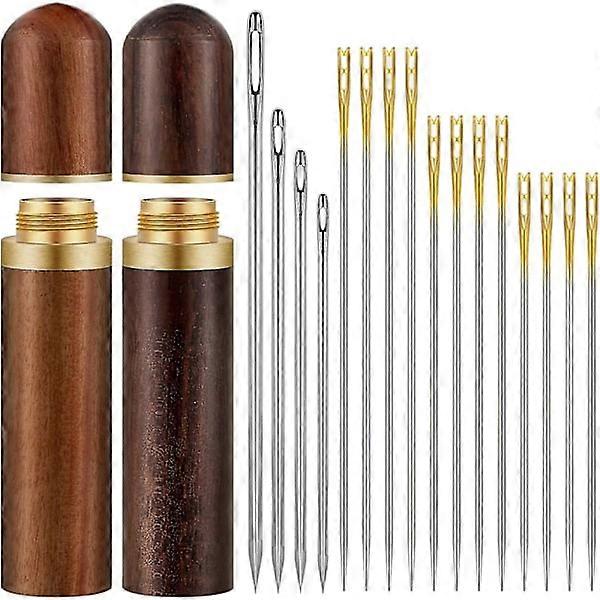 24 pcs Self Threading Needles Easy Threading Needles and 4 pcs Large Hand Sewing Needles with 2 pcs Wooden Thread Needle