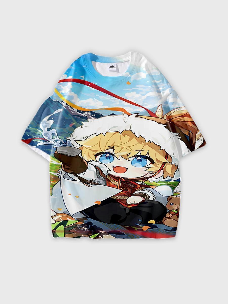 T-shirt round neck Role Pattern loose short sleeve E2366