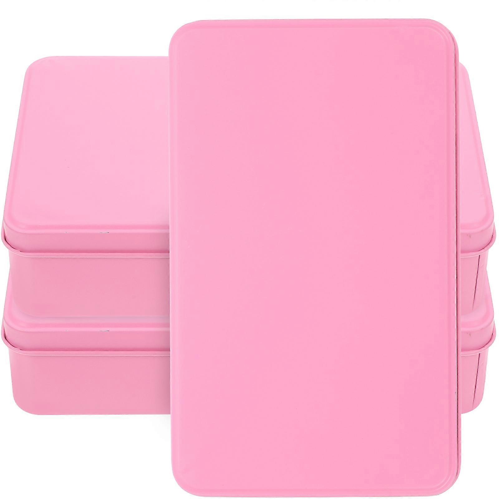 Small Tinplate Box Tin Box with Lid for Storage Use 3Pcs Pink Color