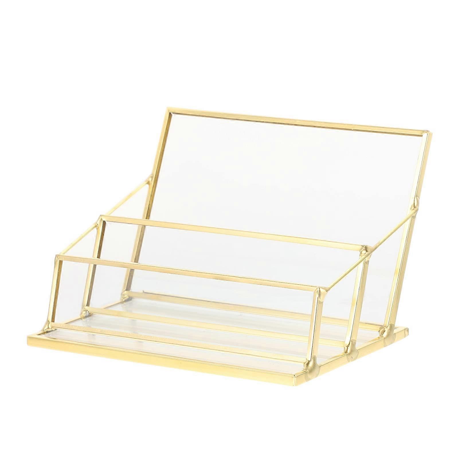 1pc Transparent Business Card Holder Gold Frame Elegant Table Card Stand for Office Conferences and Exhibitions Sturdy and Stylish Card Storage