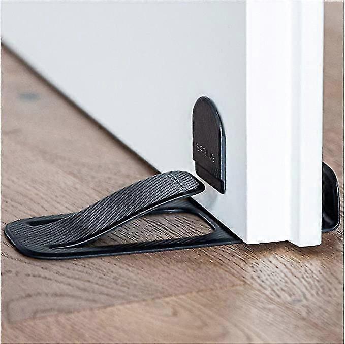 Spring Door Stopper with Door Protector - Black