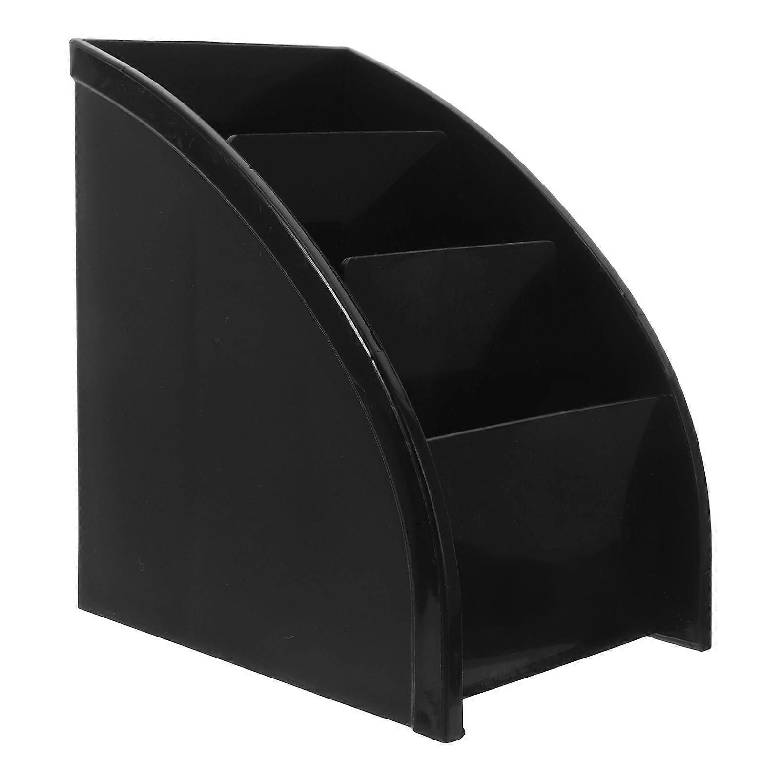 Compact Plastic Remote Control Holder & Desktop Organizer for Phone, Keys & Stationery – Space Saving Storage for Home Office & Living Room (Black)