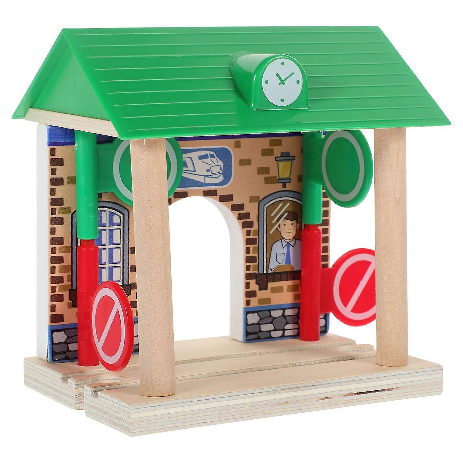 Roadblock Station Accessories for Train Track Games Model Railway Station Simulation Table Wood Trains