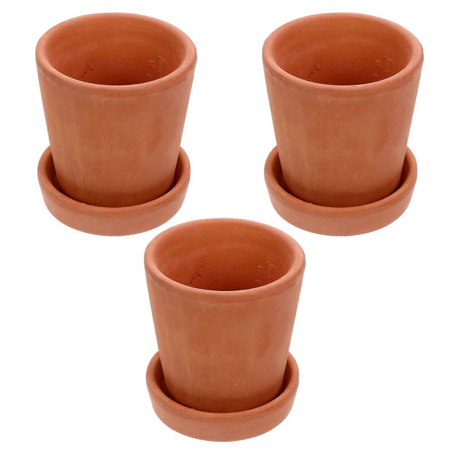 3 Sets Ceramic Red Flower Pots with Bottom Support for Small Succulents and Plants