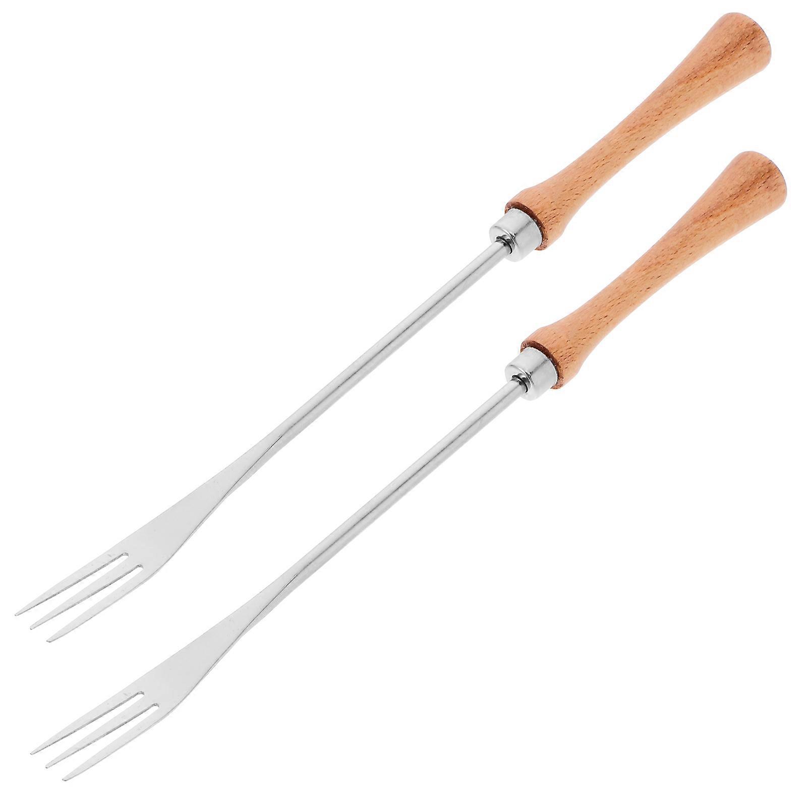 Stainless Steel Fondue Forks with Wood Handle for Cheese Chocolate Dessert Perfect for Kitchen 2pcs