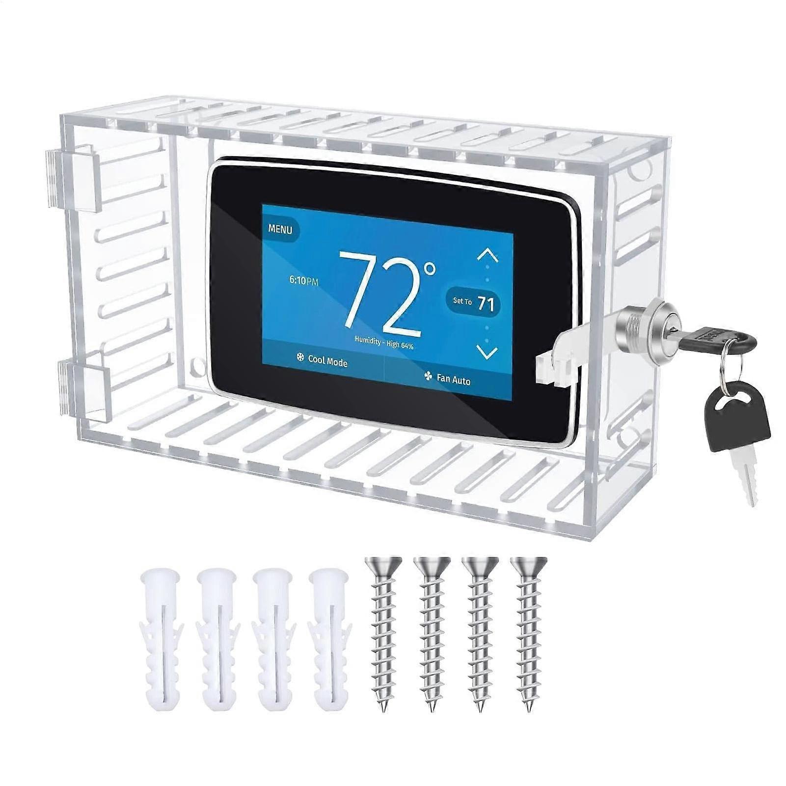 Thermostat Cover with Lock, Large Combination Lock, Clear Acrylic Box Protector for Wall-Mounted HVAC Thermostats, 20 x 12 x 5.7 cm