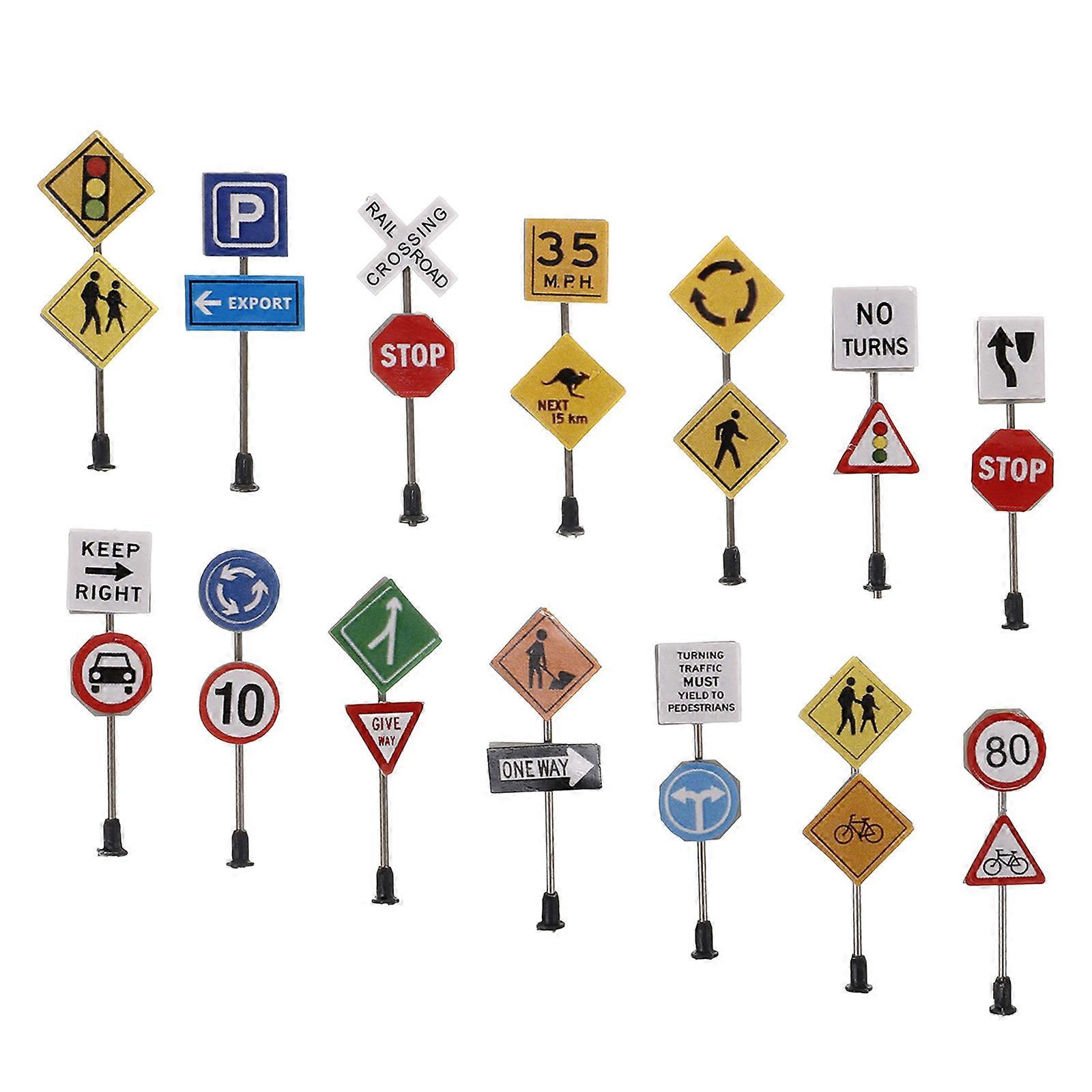 14pcs Miniature Traffic Signs, Micro Landscape Accessories for Sand Table Decor, Realistic Detail for Dioramas and Model Layouts, Safe Lightweight
