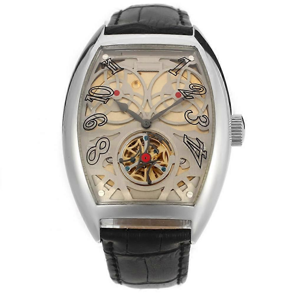FORSINING Full automatic Mechanical Barrel Shape Leather Band Men Watch(White Dial Silver Case)