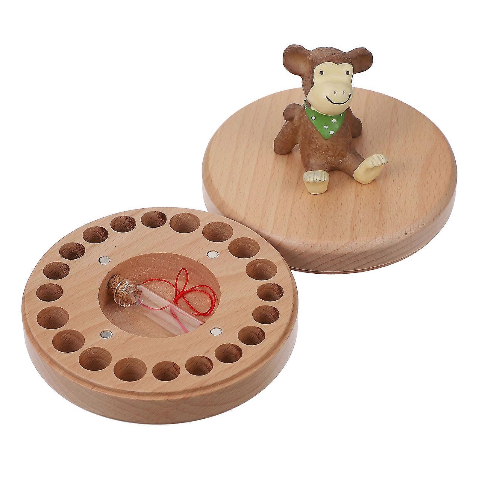 Baby Teeth Box in Composite Material for Baby Shower Gifts with Lanugo Bottle and Light String Chocolate Color 7 x 5 inches