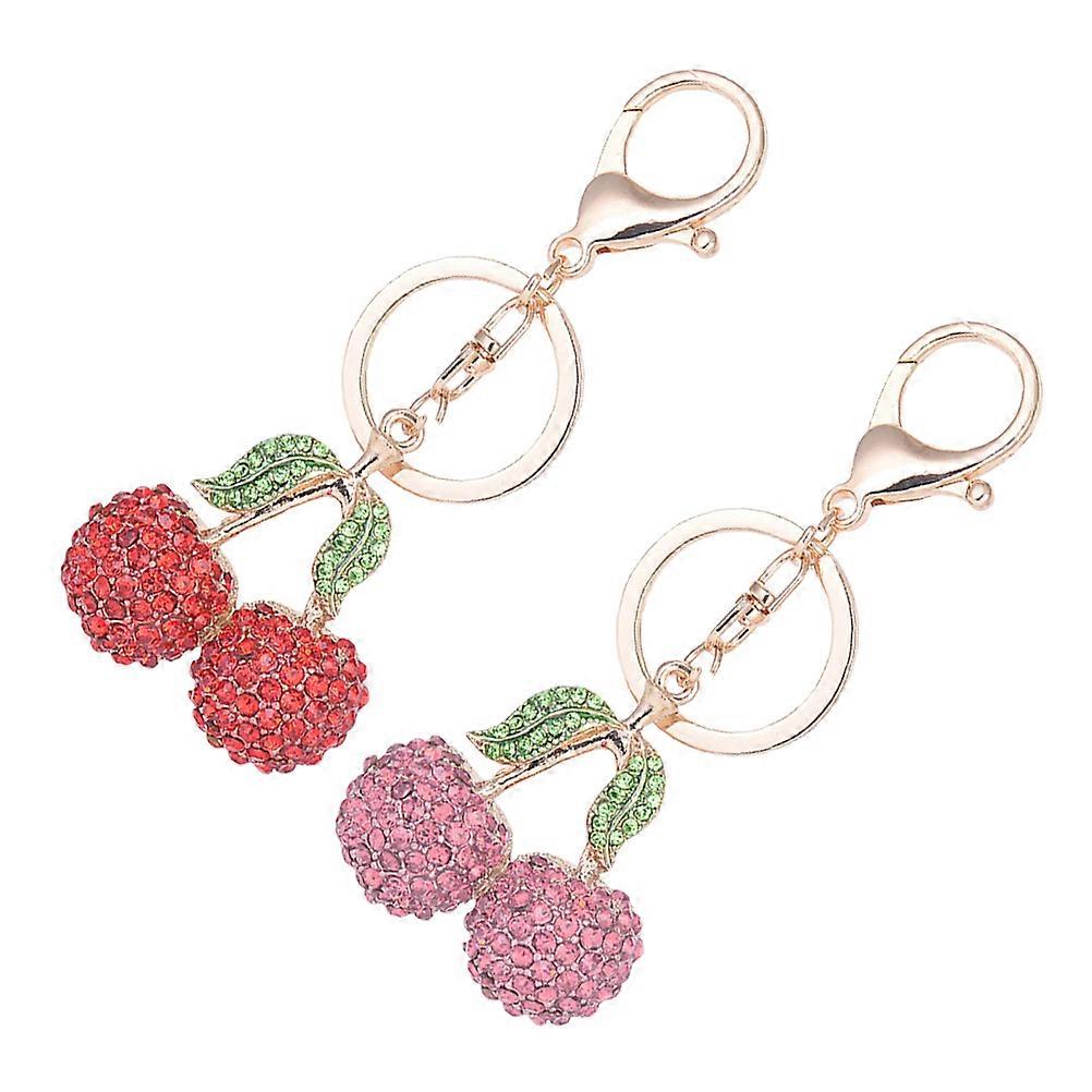 Rhinestone Cherry Pendant 2Pcs Cute Keychains For Purse Gift Giving Assorted Color Versatile Functionality