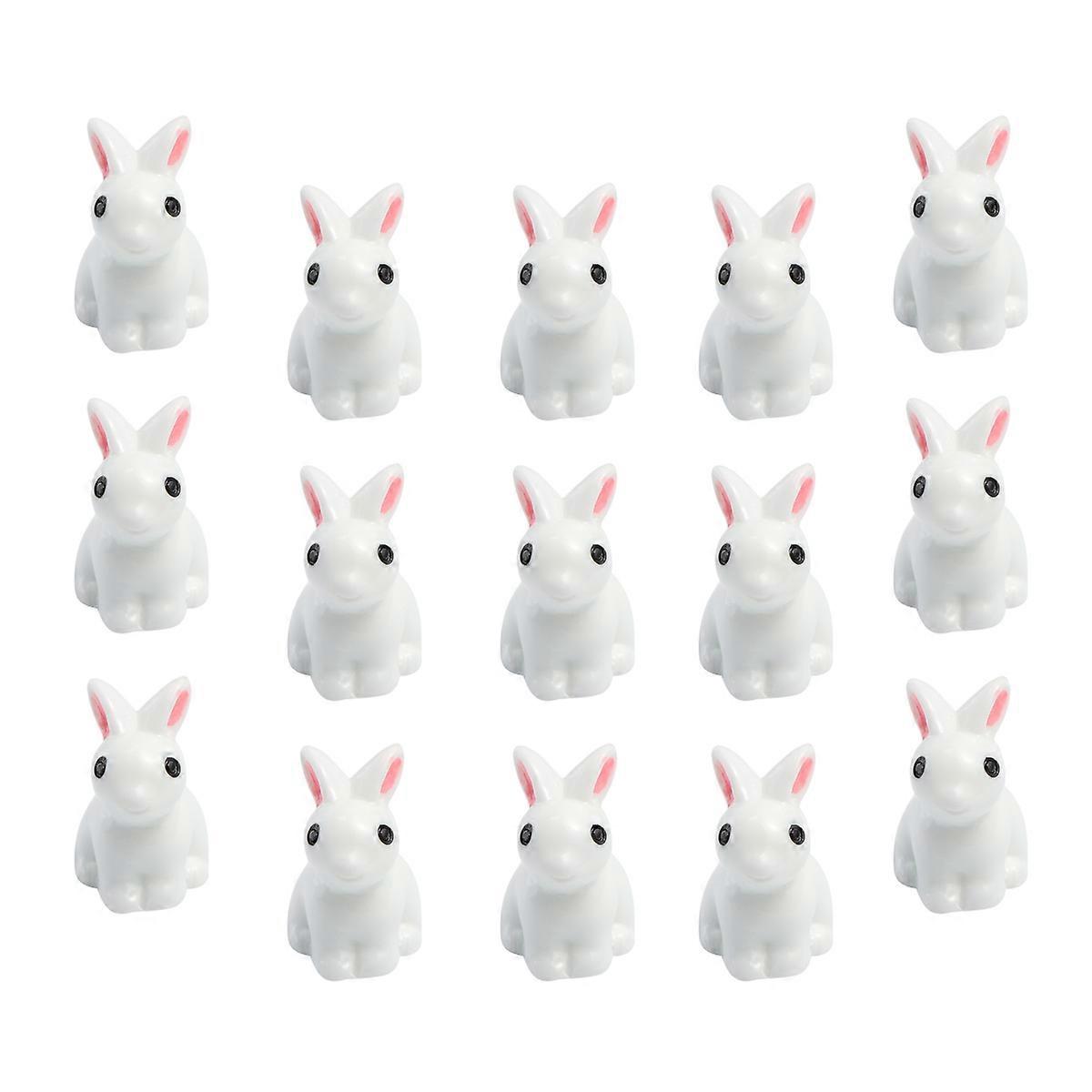 White Rabbit Adornment Made of Synthetic Resin for Decoration Perfect for Home Office or Garden 15pcs Miniature